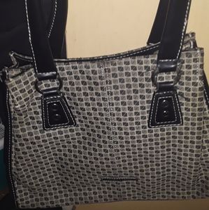 Grey,black and white checkered purse